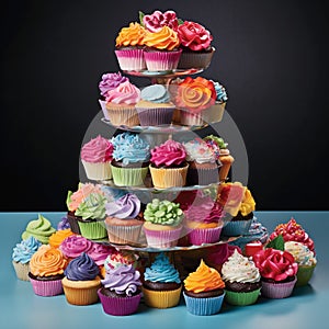 Miniature Marvels: A Tower of Cupcakes Packed with Flavor photo