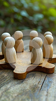 Miniature meeting wooden figures engaged in a discussion