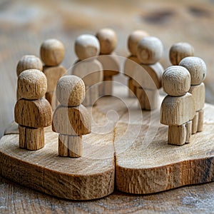 Miniature meeting wooden figures engaged in a discussion