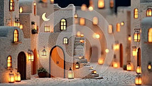 Miniature Middle Eastern Architecture with Lanterns at Night