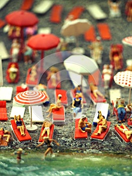 Miniature Model Scene of Crowded Beach