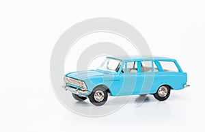 Miniature model of a toy blue retro car