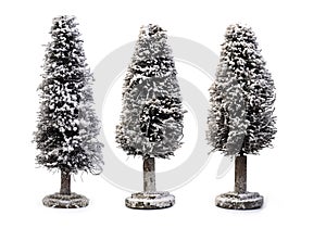 Miniature Model Winter Pine tree with snow , Christmas props decoration isolated on white background, Clipping path included