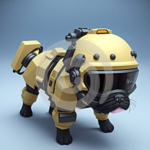 A miniature mutt in a body armor, pictured as a lifeguard or explosive ordnance disposal worker, AI generated