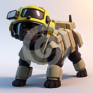 A miniature mutt in a body armor, pictured as a lifeguard or explosive ordnance disposal worker, AI generated