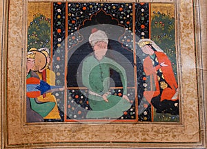 Miniature paintings from the book of Nizami Ganjavi. Khamsa or five poems of Nizami. 12th-century