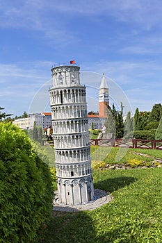 Miniature Park, small replica of Leaning Tower of Pisa in Italy, Inwald, Poland