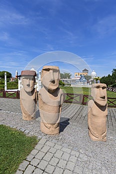 Miniature Park `Dream world`, small replica of Moai statue, Inwald, Poland