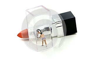 Miniature people : Beautiful lady woman and freinds with Lipstick,Makeup collection.