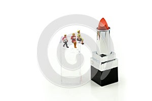 Miniature people : Beautiful lady woman and freinds with Lipstick,Makeup collection.