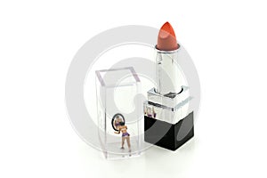 Miniature people : Beautiful lady woman and freinds with Lipstick,Makeup collection.