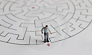 Miniature people and business concept. A maze and miniature people.