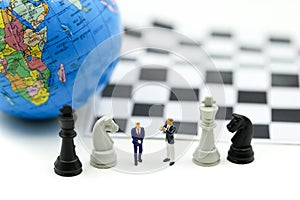 Miniature people : business team strategy training with chess,target, decision and competition concept