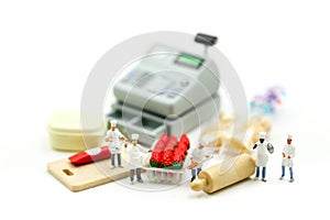 Miniature people : Chef with market,cooking concept