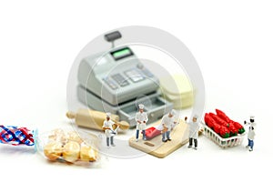 Miniature people : Chef with market,cooking concept