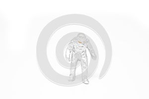 Miniature people firemen construction concept on white background with a space for text