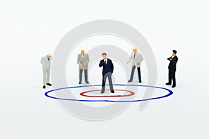 Miniature people: Group of businessmen work with team, using as background Choice of the best suited employee, HR, HRM, HRD, job