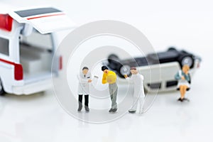 Miniature people : Injured personal from road accidents, ambulance transported to the hospital for treatment.