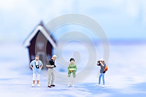 Miniature people: Moderator are interviewing woman wearing a kimono. Image use for Entertainment Industry