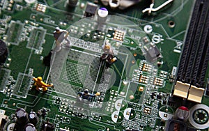 Miniature people Motherboard and  CPU repair, Concept: working in technical teams