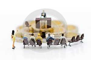 Miniature people: Recruiter interview applicants. Image use for background Choice of the best suited employee,