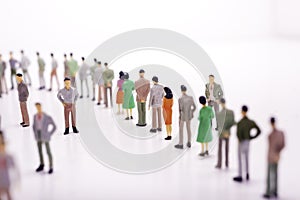 Miniature people in two linee with two boss in the middle over w photo