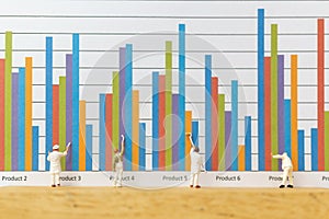 Miniature people : Worker painting business graph on white background