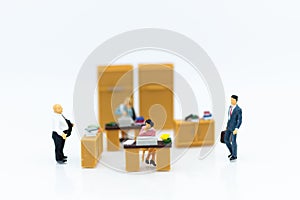 Miniature people : Working in the office, salary man, talent development work. Image use for keeping money for future