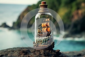 Miniature pirate ship brings adventure to the ocean in a bottle