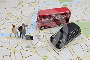 Miniature planning uk trip. Macro photo.