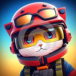 A miniature plastic representation of a cool cat in a helmet and gear, AI generated