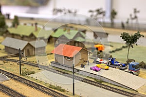 Miniature of railway station. Model of retro railroad station