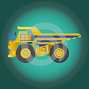 Miniature and realistic flat icon of a large dump truck. Construction machinery, equipment