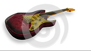 Miniature red electric guitar isolated on white background