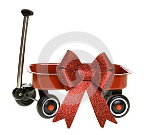 Miniature red Wagon with Glittery Christmas Bow photo
