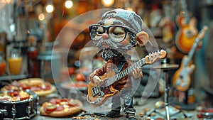 A Miniature Rockstar: Elderly Guitarist Figurine Captures the Spirit of Music