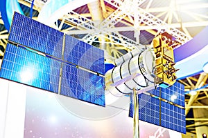 Miniature satellite cubesat on space exhibition