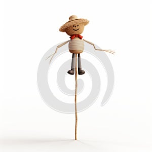 Miniature Scarecrow Puppet Figure With Hat And Straw