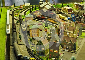 Miniature scene in the city with model train