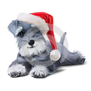 Miniature Schnauzer puppy in Santa Claus hat