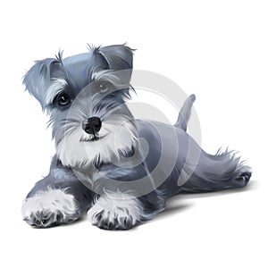 Miniature Schnauzer puppy. Watercolor drawing photo