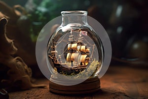 Miniature ship bottle. Generate Ai