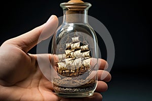 Miniature ship bottle. Generate Ai