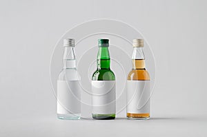 Miniature Spirits / Liquor Bottle Mock-Up - Three Bottles. Blank Label