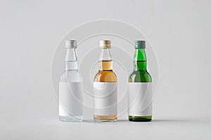 Miniature Spirits / Liquor Bottle Mock-Up - Three Bottles. Blank Label