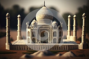 Miniature Taj Mahal in India with High Detail for Travel Brochures and Posters.