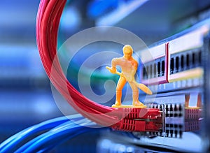 Miniature Technicians connecting network photo
