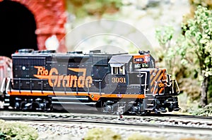 Miniature toy model train locomotives on display