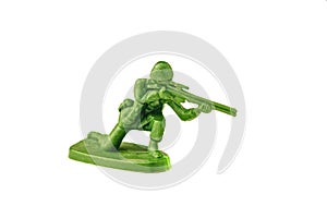 miniature toy soldier on white background, close-up