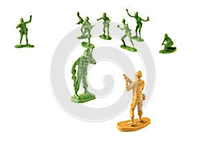 miniature toy soldiers on white background, close-up